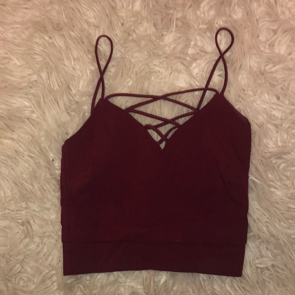 Burgundy CrissCross Cropped Cami